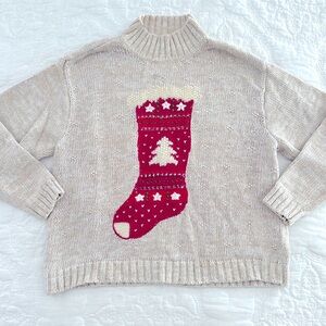 Vintage Christmas Sweater Red Holiday Stocking Women’s Large L Liz Claiborne
